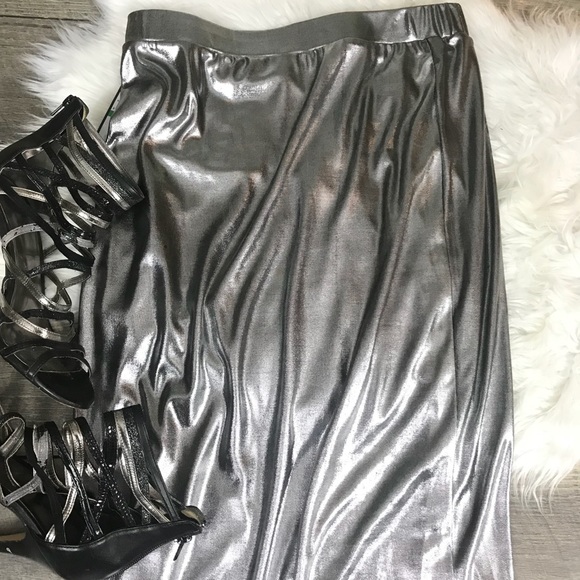 Rachel Roy Silver Metallic Party midi Pencil Skirt - Picture 3 of 5